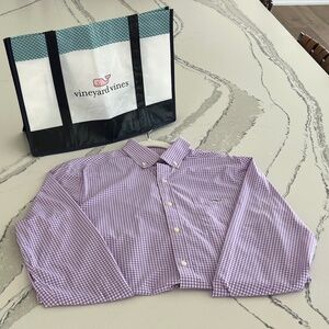 Men’s Vineyard Vines Wht/Lilac  Performance Button Down- Size SM